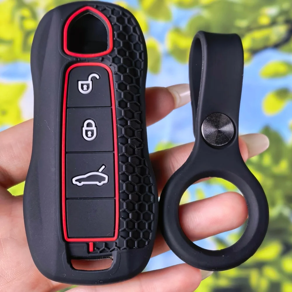 Shock‑Resistant Textured Key Fob Sleeve With Keychain Chain For Porsche Panamera Cayenne 971 911 9YA Macan Boxster