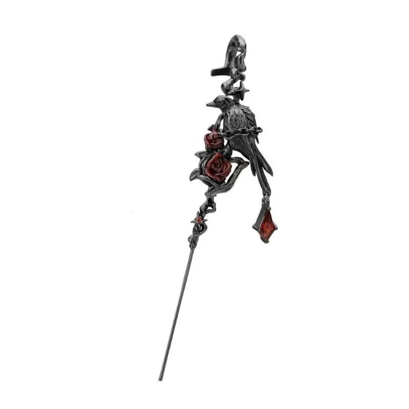 

A52E Comfortable Piercing Earrings Rose and Black Crow Stick Clip Earring Alternative Style Accessories Party Wear Jewelry