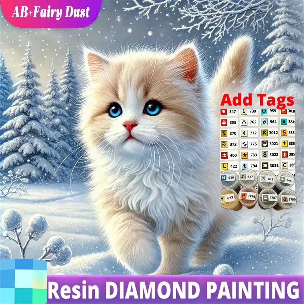 

Resin AB Fairy Dust Diamond Painting Cat Animal Picture Rhinestones Acrylic Craft Supplies Mosaic Winter DIY New Arrival Home De