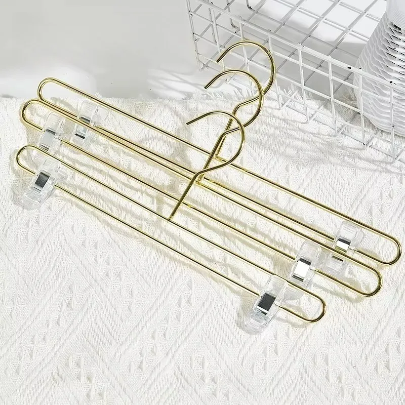

5Pcs Golden Heavy Duty Pants Skirt Slack Hangers for Cloths Adults Trousers Hanger with Clips Rack Hook Wardrobe Storage