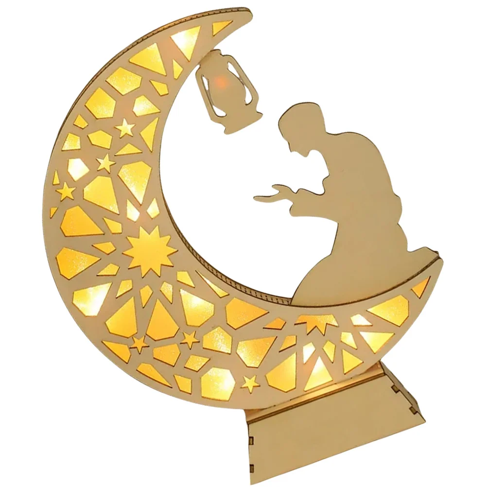 

Ramadan Wood Lamp Exquisite Light Pendant Decorative Ramadan Festival Ornament Tabletop Eid Mubarak Wooden LED Light