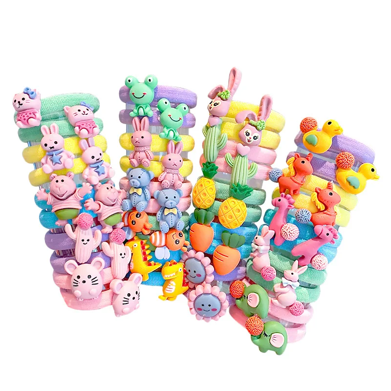 10Pcs/Lot Candy Color Kid Cartoon Hair Ring Cute Animal Hair Rope Small Thumb Head Rope Elastic Rubber Band Gir Hair Accessories