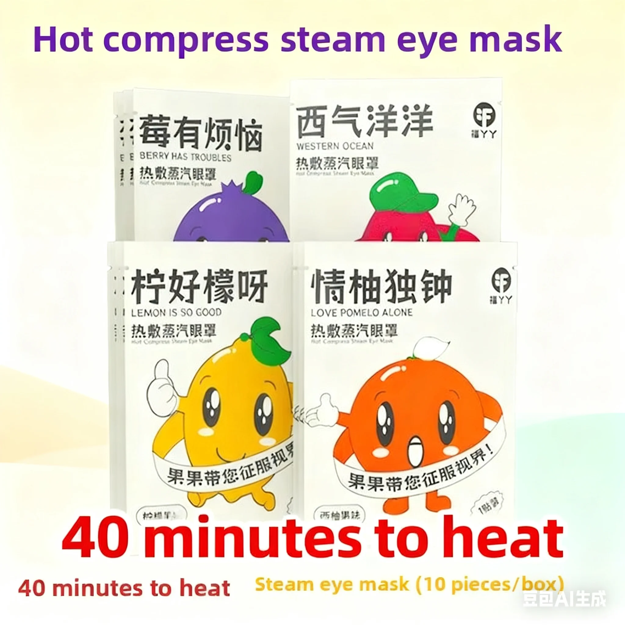 

10 Pcs FuYaya Fruit Scented Steam Eye Mask, Warm Compress for Eye Strain Relief, Disposable Heating Sleep Mask