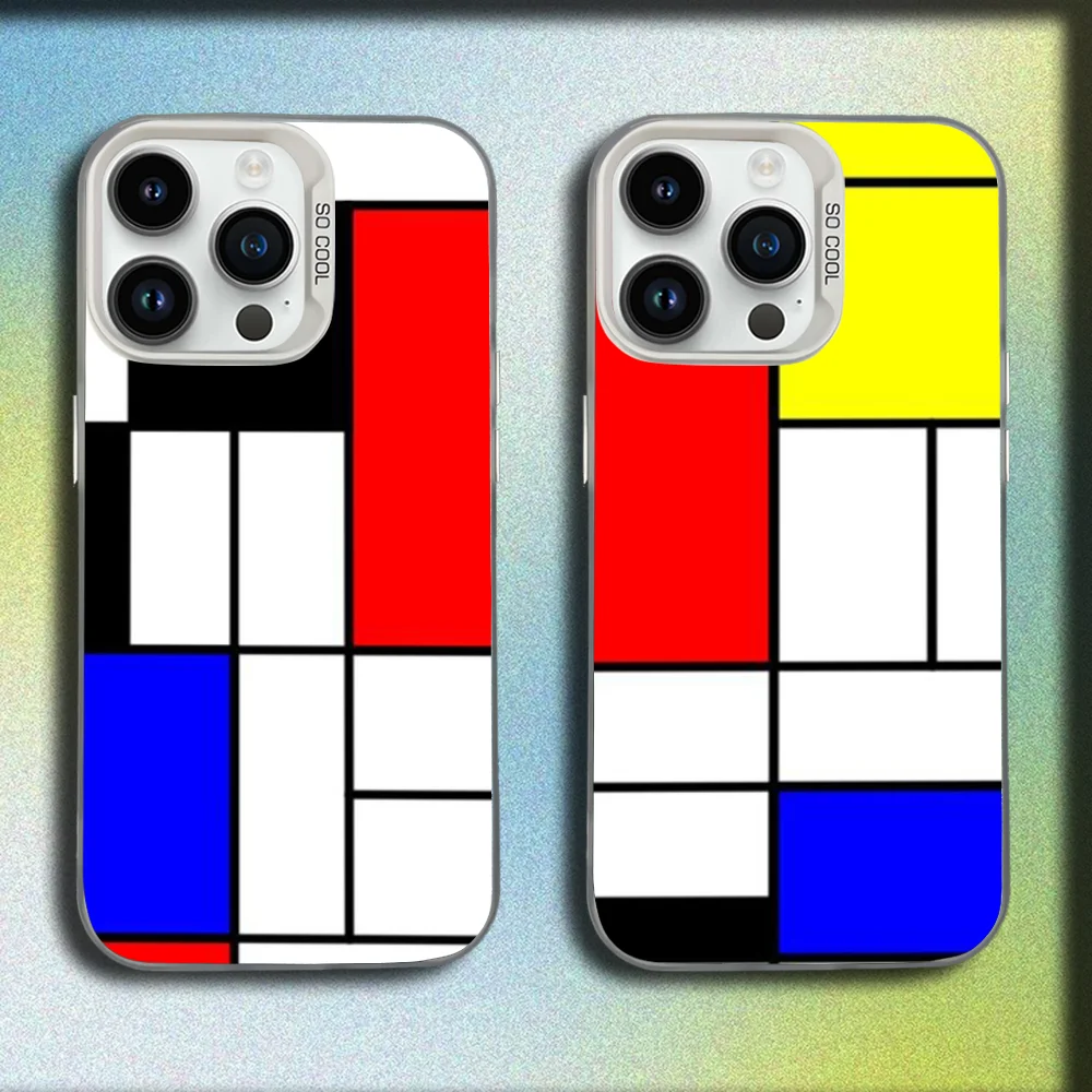 

TOPLBPCS Mondrian Grid Phone Case For iPhone 16,15,14,13,12,11,Mini,Pro,SE,MAX White Matte Shockproof Cover