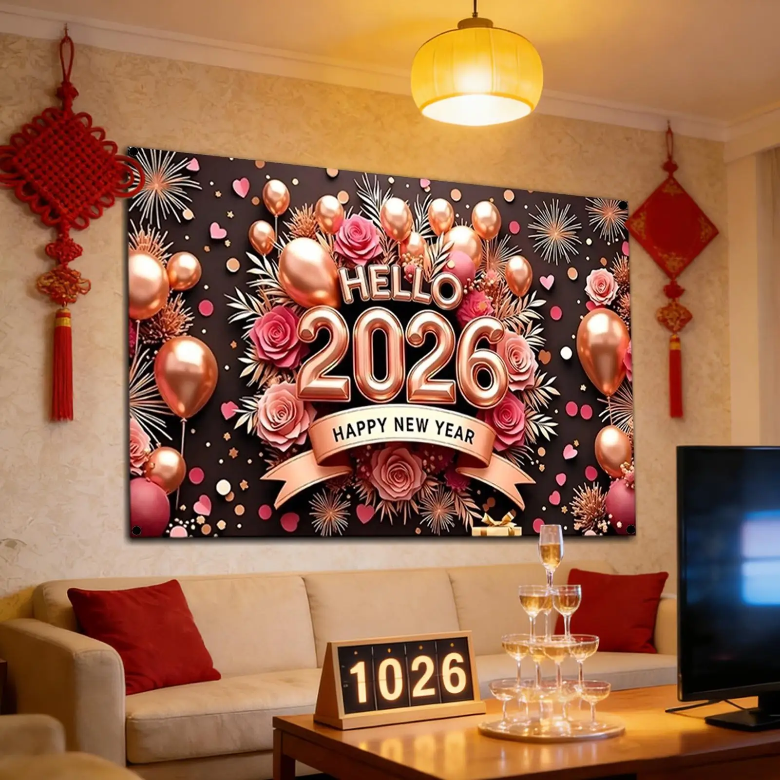 Happy New Year 2026 Backdrop Large Fabric Poster Happy New Year Background Banner Countdown To The New Year Decorations