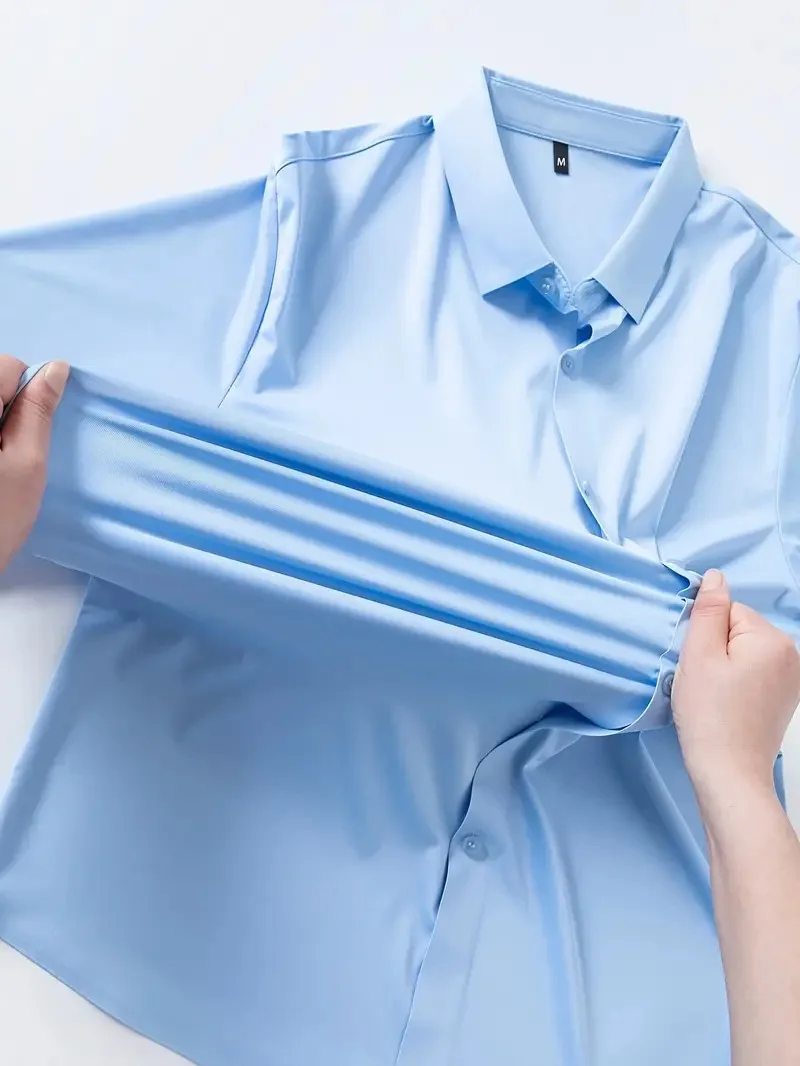 Neues Design für Herren, solides Hemd, langärmelig, Herbst, hohe Elastizität, lässig, knitterfrei, kein Bügeln, Business, formell, Weiß, Blau, sozial