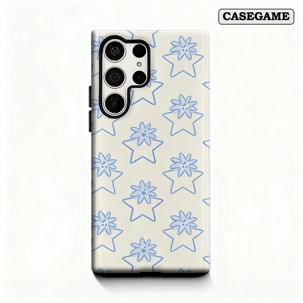 Casegame Phone Case for Samsung Galaxy S25 S26 Ultra S24 S23 Ultra Plus Shockproof Double Layer Flower Star Sketch Cover