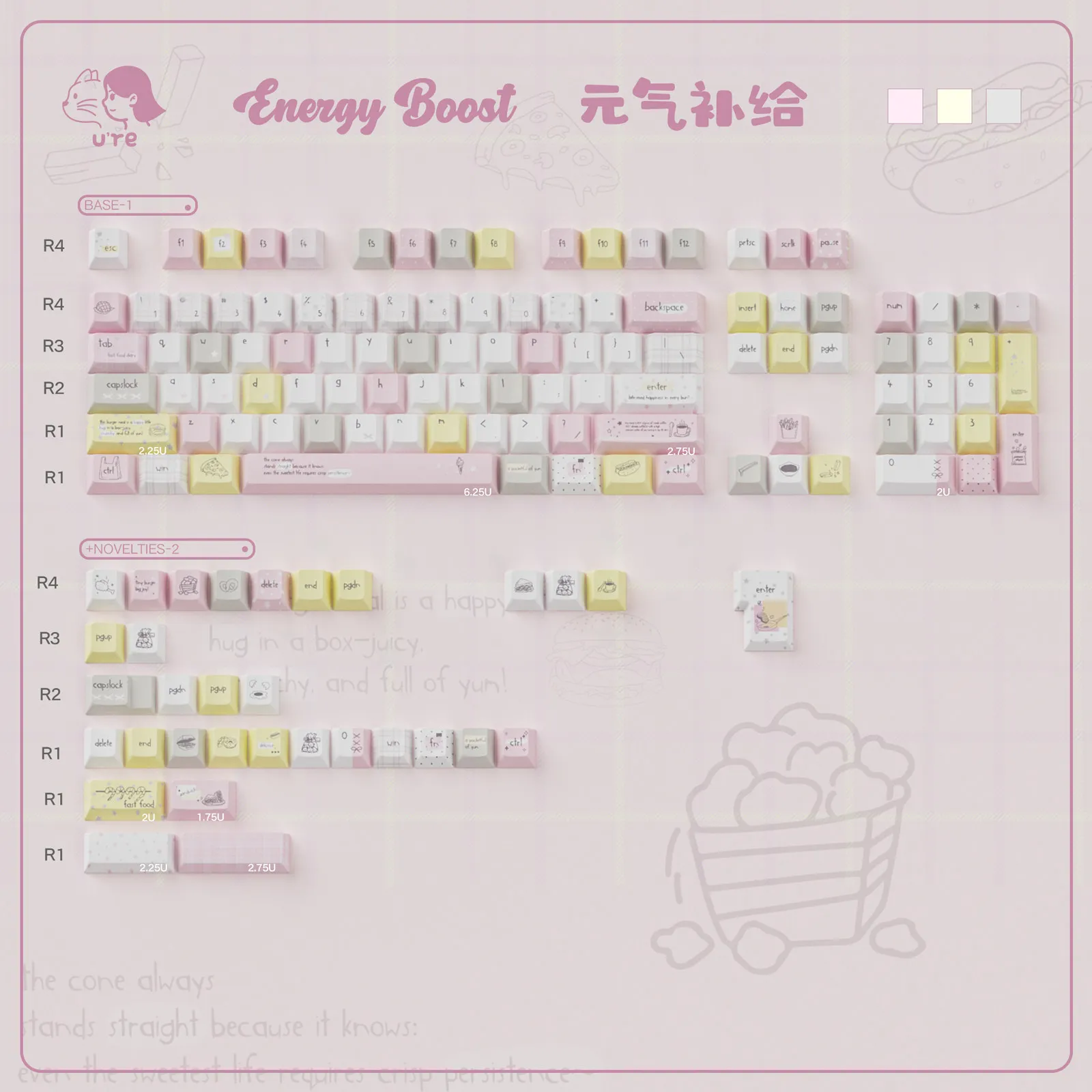 URE Energy Boost  Keycaps PBT Dye Sub Cherry Profile Customized Pink KeyCaps For MX Switch Mechanical Keyboard