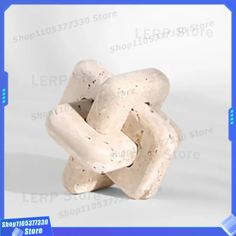 Beige Stone Ring Sculpture Desktop Ornament for Office Home Decor Small Handicraft Art Piece Modern Minimalist Desk