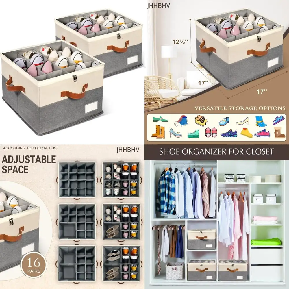 Space-Saving Adjustable Shoe Rack Organizer with Clear Lid for Closet Storage