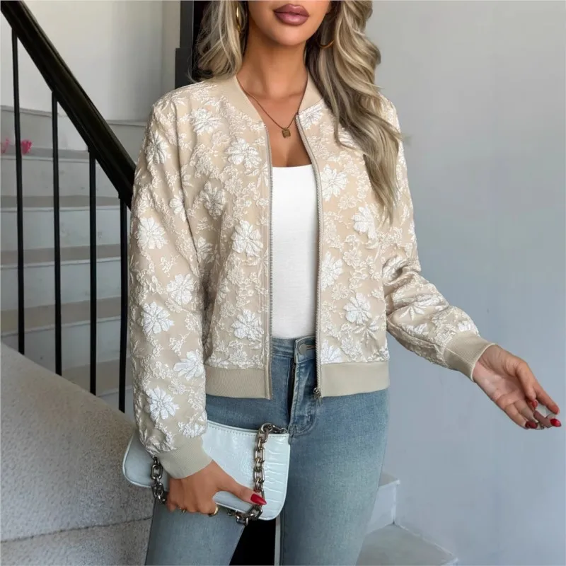 

Новая жаккардовая куртка на молнии на осень и зиму, свободная утягивающая и элегантная повседневная куртка для поездок на работу