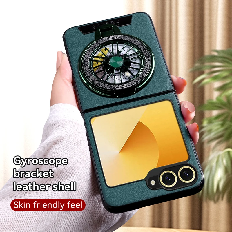 

Metal Leather Texture Soft Phone Case Shell for Samsung Galaxy Z Flip 3 6 4 5 Shockproof Matte with Rotating Holder Back Cover