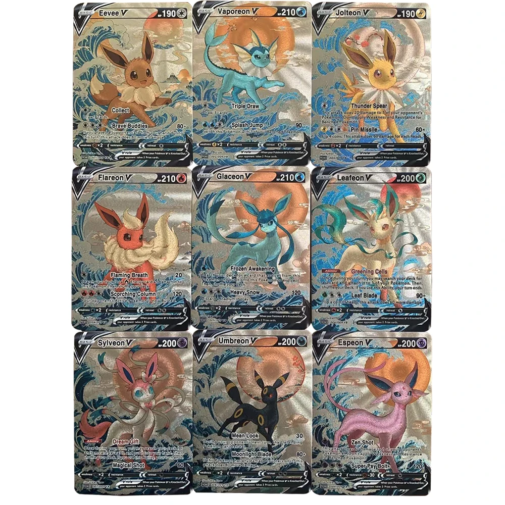 

9PCS/SET Diy Pokemon Collection Card Self Made Umbreon Sylveon Flareon PTCG Rough Flash Game Collection Card