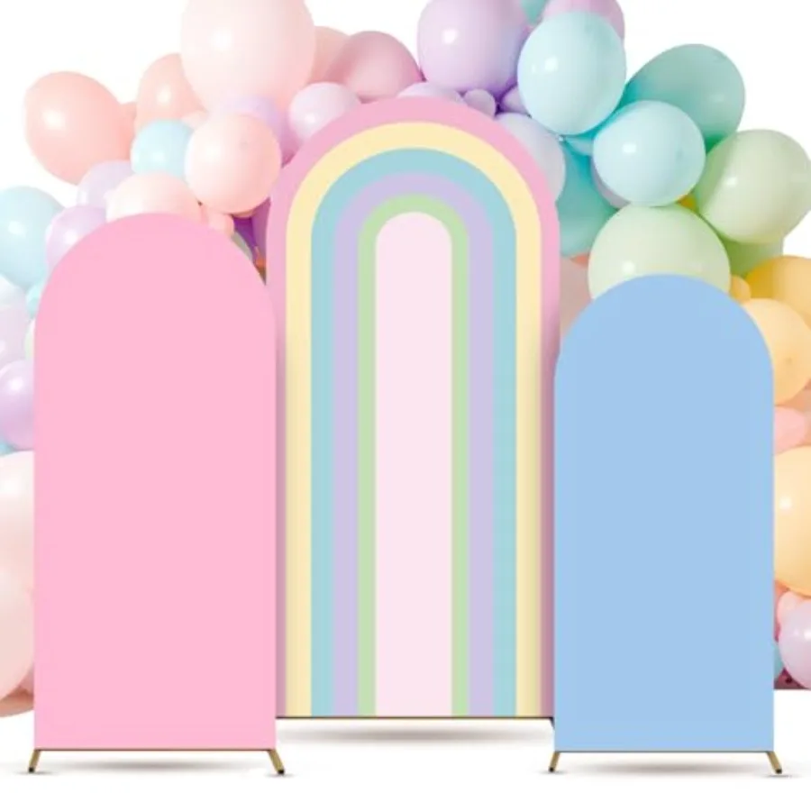 3 Pcs Easter Rainbow Arch Backdrop Stand Covers 4ft 5ft 6ft Pastel Arch Cover Spandex Fitted Macaroon Background for Groovy Par
