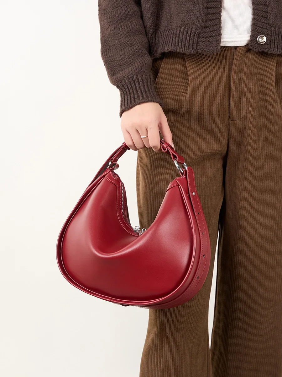 100% Genuine Leather Women Crescent Bag Handbag Luxury Women 2025 New Simple High Quality Shoulder Crossbody Bag Commuter