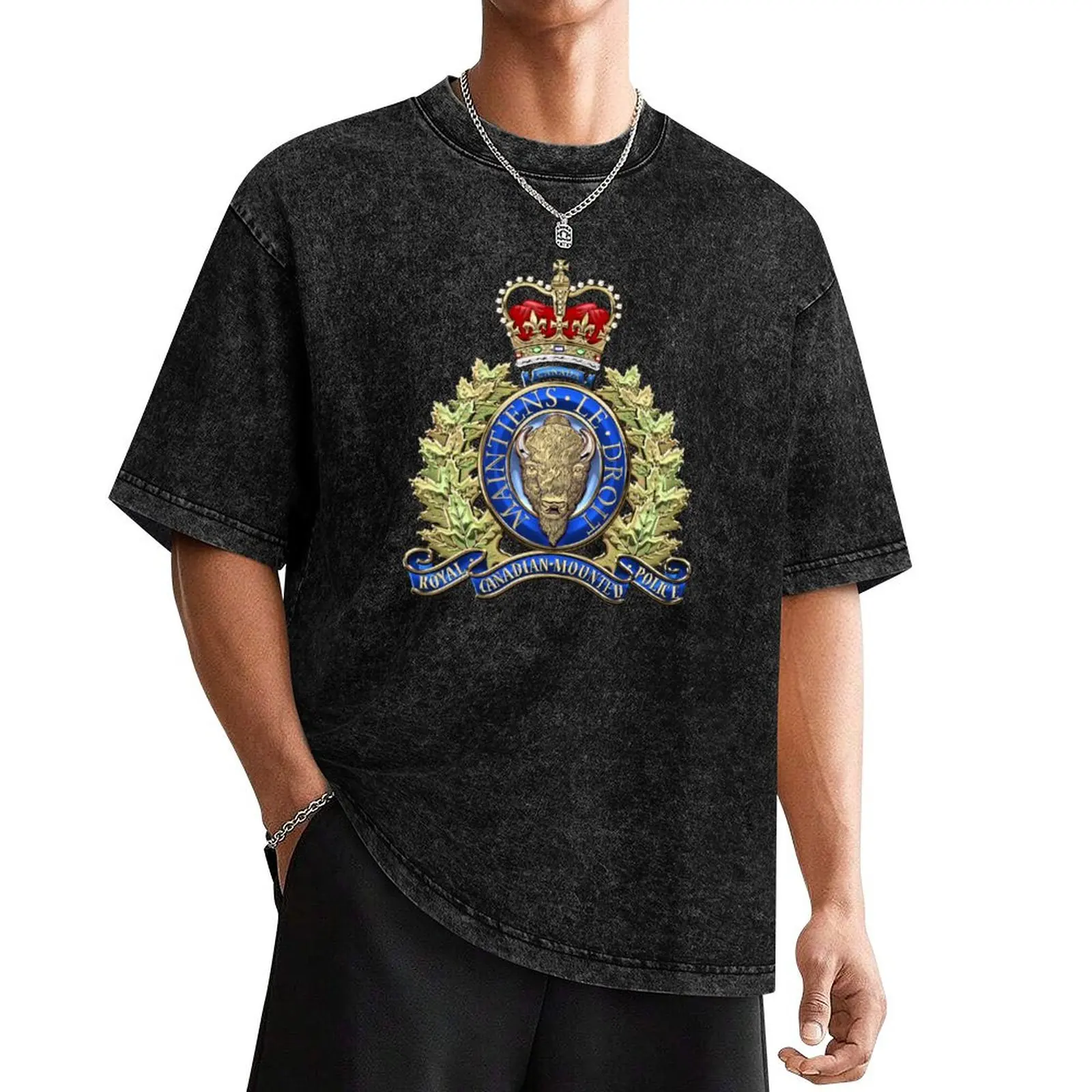 Royal Canadian Mounted Police - RCMP Badge over Red Velvet T-Shirt oversized shirts graphic tee men