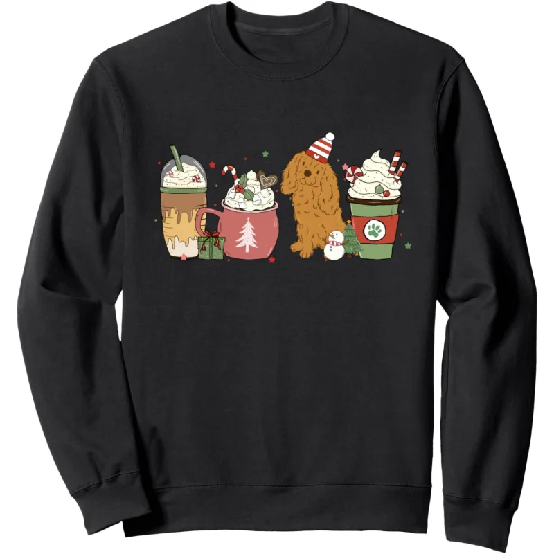 

Christmas Knight Coffee Latte Pattern Autumn and Winter Festival Men's Long sleeved Sportswear T-shirt