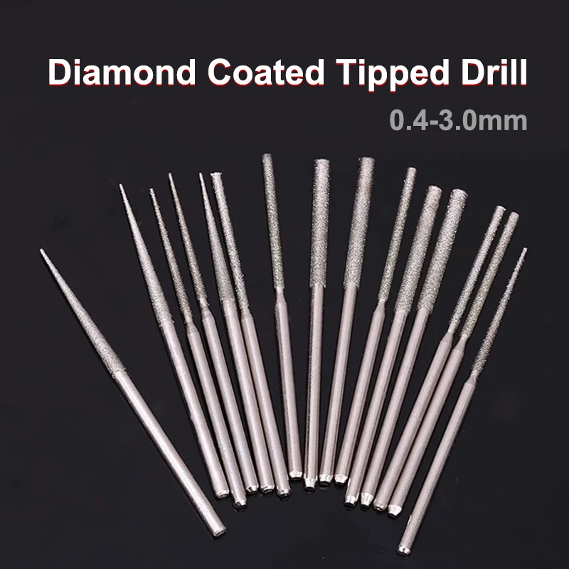 Diamond Coated Tipped 0.4-3mm Drill Bit for Tile Jewellery Glass Drilling Hole Needle Jade Agate Amber Jade Stone Drill