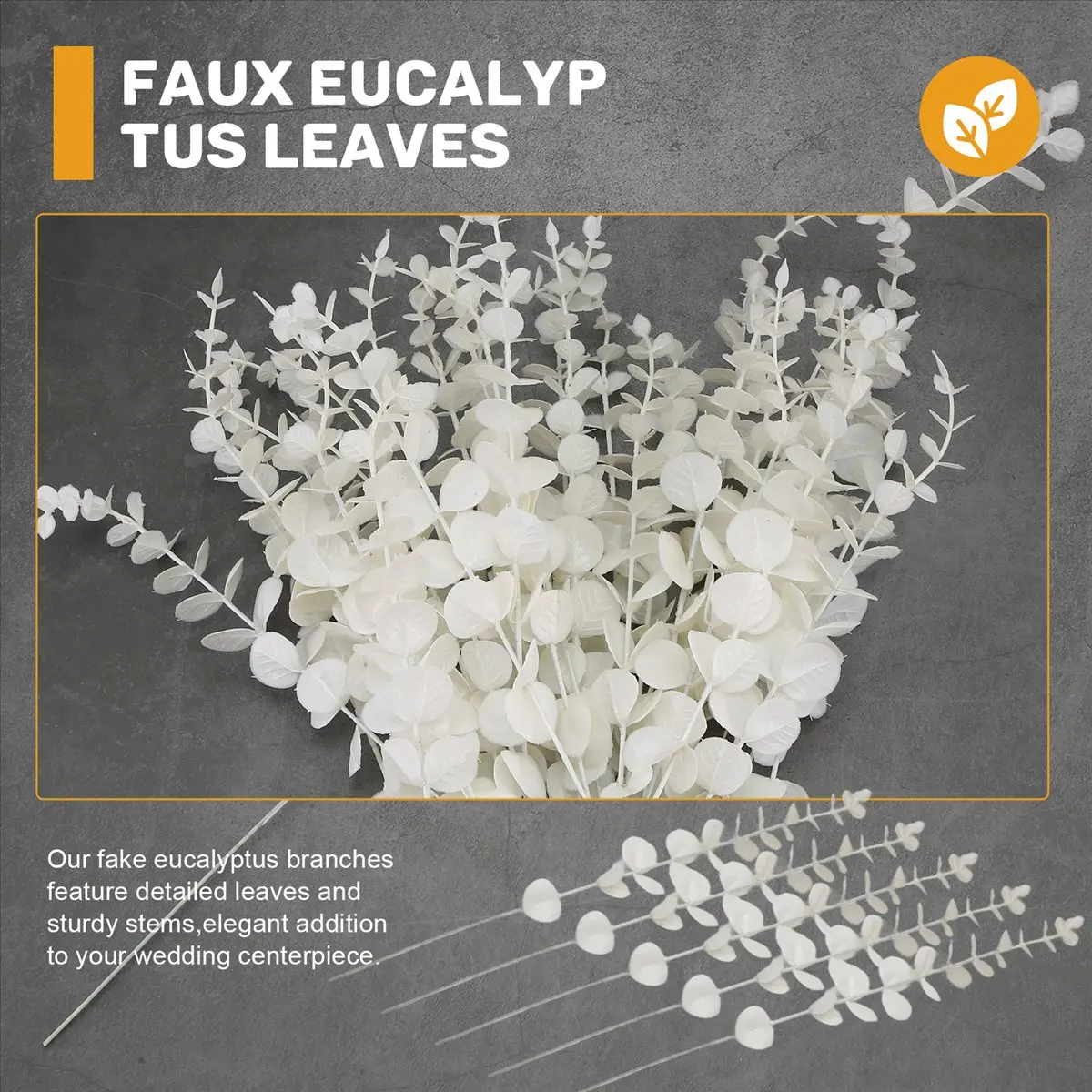 newyear828 White Artificial Eucalyptus Stems,36Pcs Faux Eucalyptus Branches Leaves Arrangement Wedding Bouquet Decor