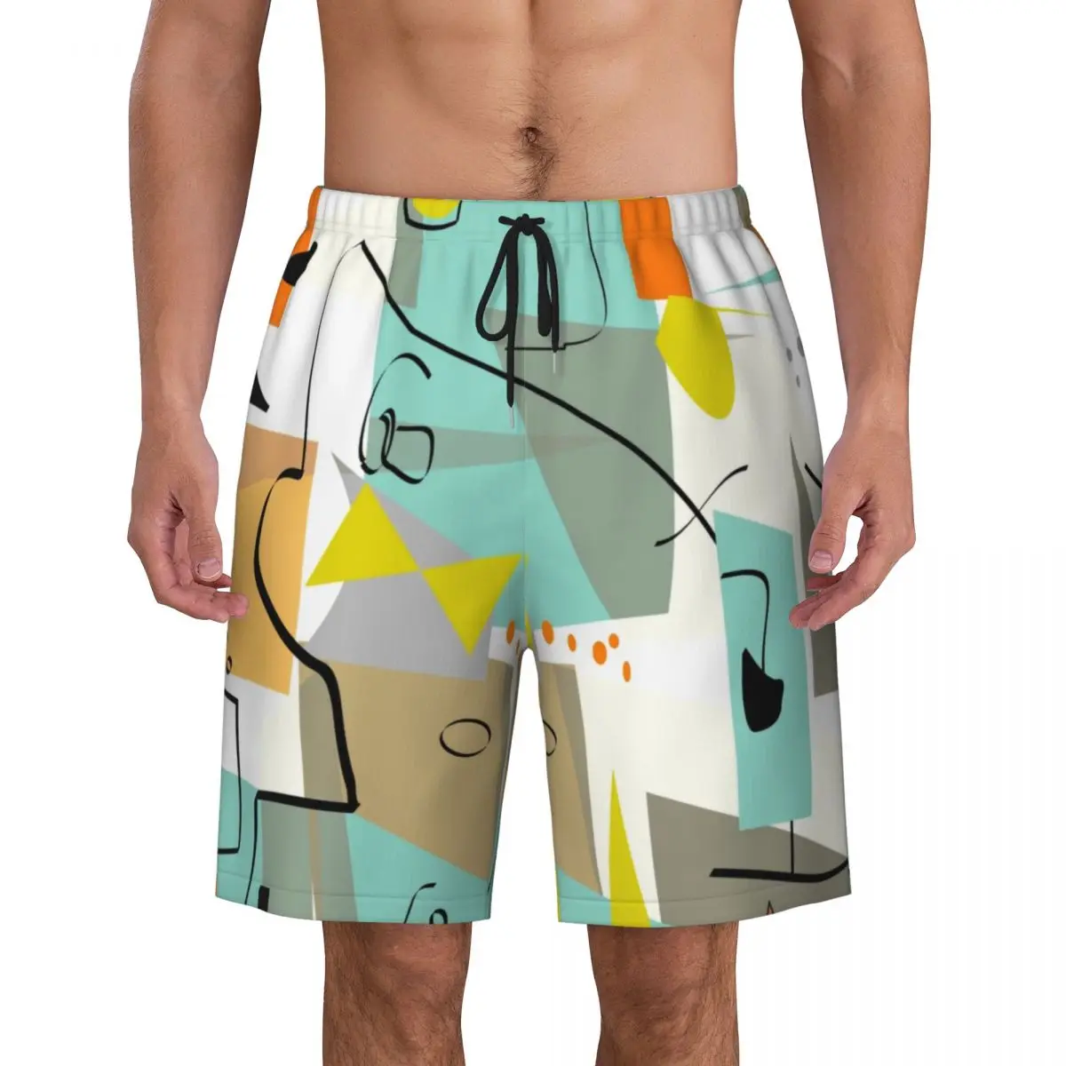 Custom meados do século moderna arte abstrata nadar troncos para homens, Quick Dry Board Shorts, ternos de banho geométricos minimalistas, boardshorts