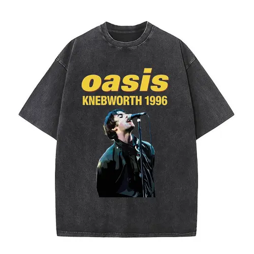 Imagen 2 del producto O-Oasis Live 25 Tour banda de Rock británica Vintage camiseta lavada hombres mujeres ropa algodón pantalón corto Casual camisetas de manga ropa de calle