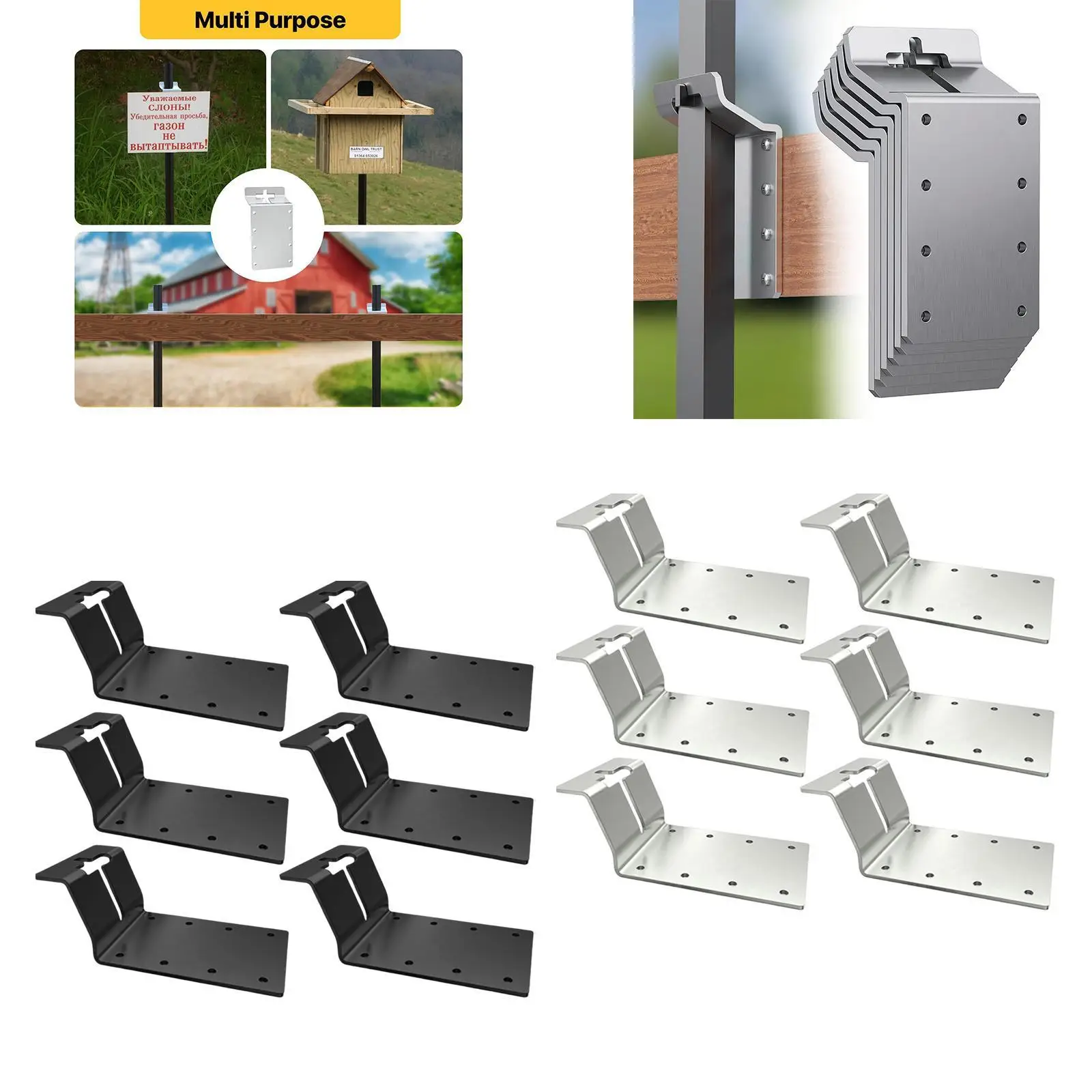 6 Pieces T Post Mounting Bracket Multipurpose Iron for Plywood Sign Fence