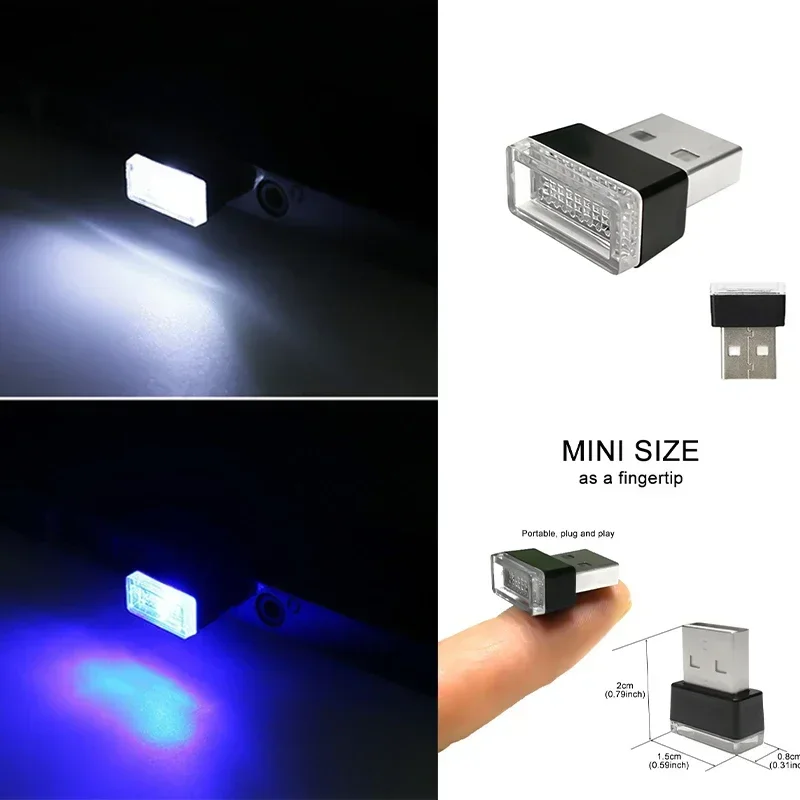 

Car Mini USB LED Atmosphere 7Colors Car Atmosphere Lights Decorative Lamp Interior Light PC Portable Plug Ambient White Emergen