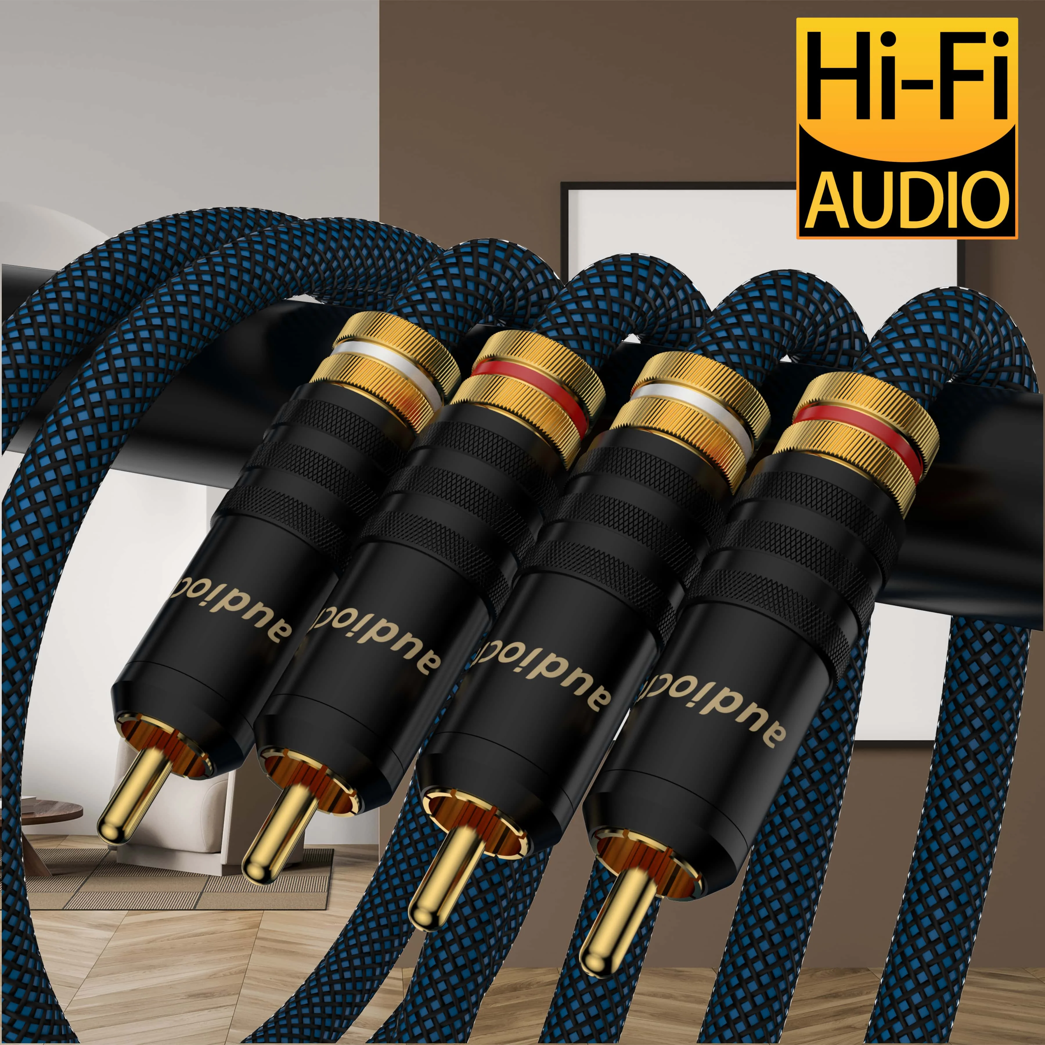 

HiFi Stereo RCA Audio Cable(1 Pair)Braided Shielded Interconnect with Gold-Plated Plugs for Amplifier, Turntable, Home Th
