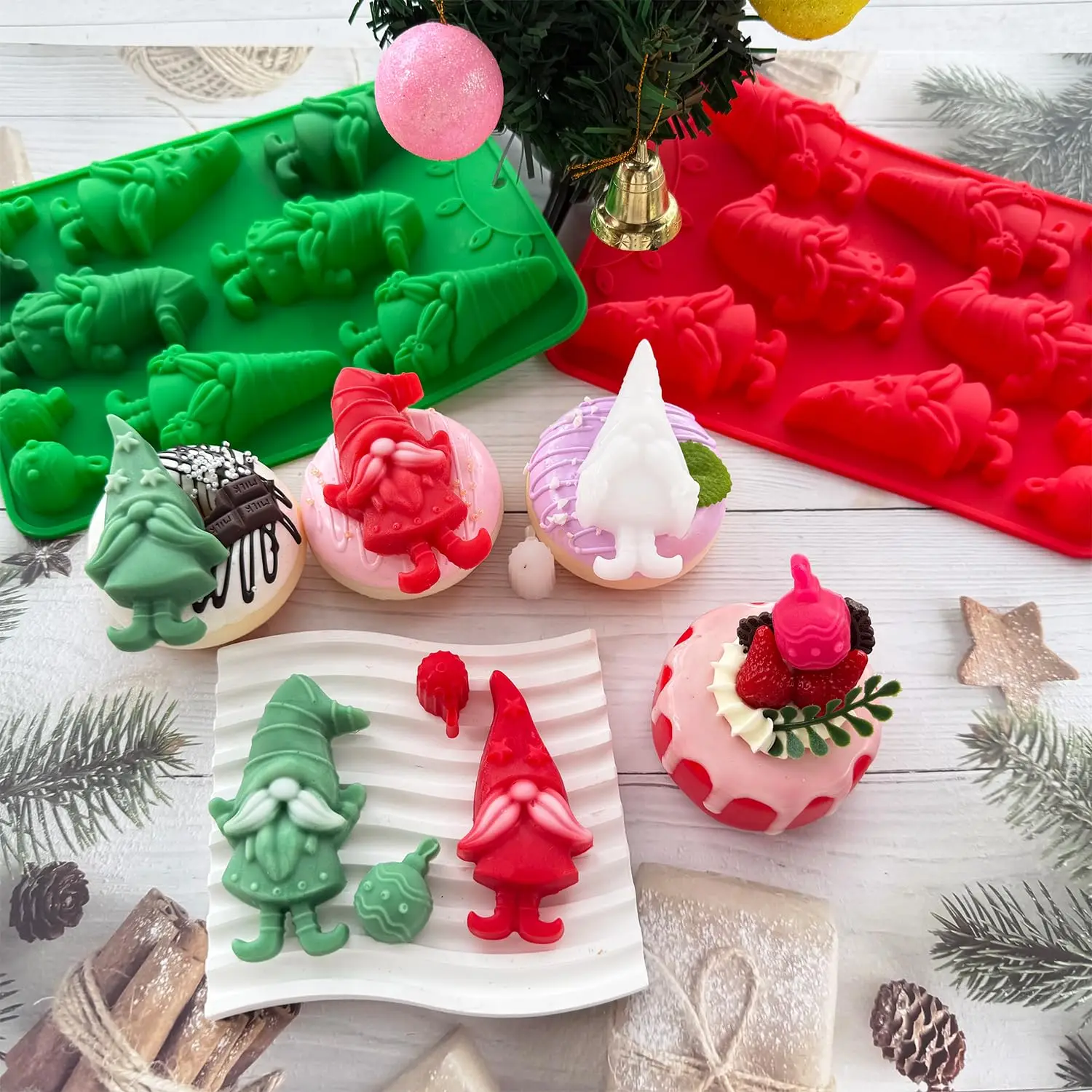 Weihnachtliche Silikon-Backformen - Gnom- & Glockenformen für Süßigkeiten, Schokolade, Mini-Kuchen, Gelee & Kerzen, Festliche Backwerkzeuge – Detail 4