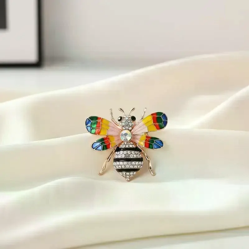 Sparkling Rhinestone Enamel Bee Brooch Shiny Crystal Accents Colorful Wings For Daily Wear Parties Decoration