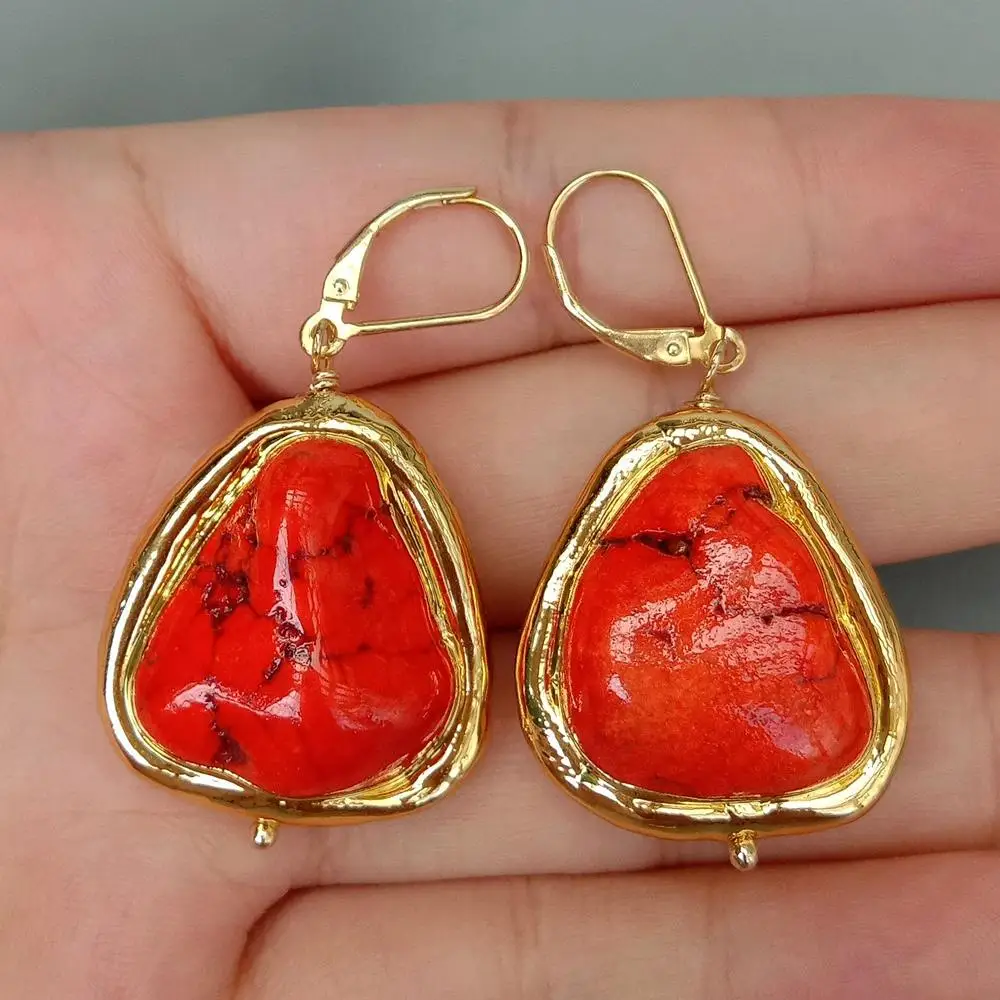 Y·YING Orange Turquoise Gold Plated Drop Earrings Silver Hook Earring