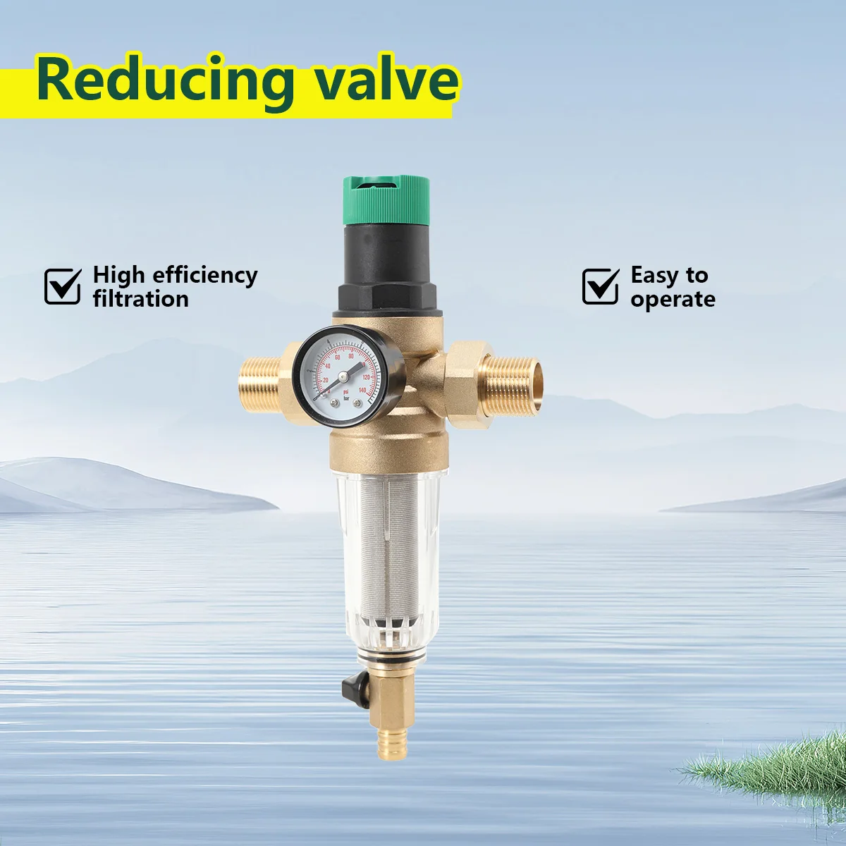 1 Stück Wasserdruckregler mit Rückspülfilter und Manometer DN20 Gartenbewässerungszubehör – Detail 3