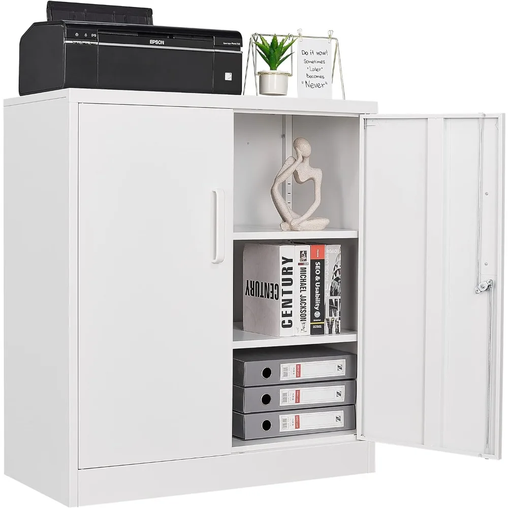 Metal Filing Cabinets with 2 Doors and 5 Adjustable Shelves  Steel Lockable File Cabinet,Locking Tool  White Filing Cabinets