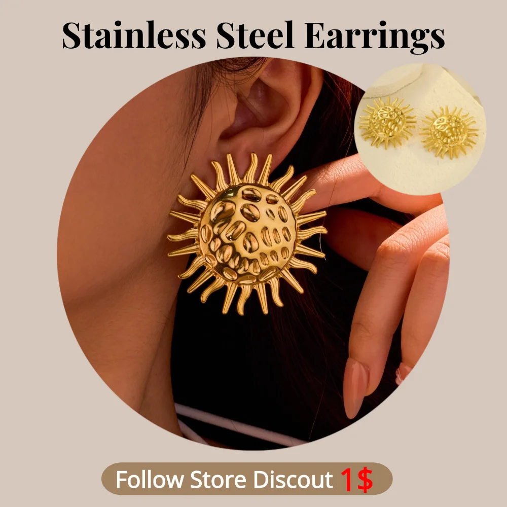 

Stainless Steel Sun Exaggerated Stud Earring Plated 18K Gold Color Trendy Fashion Stainless Steel Jewellery Women's Earring