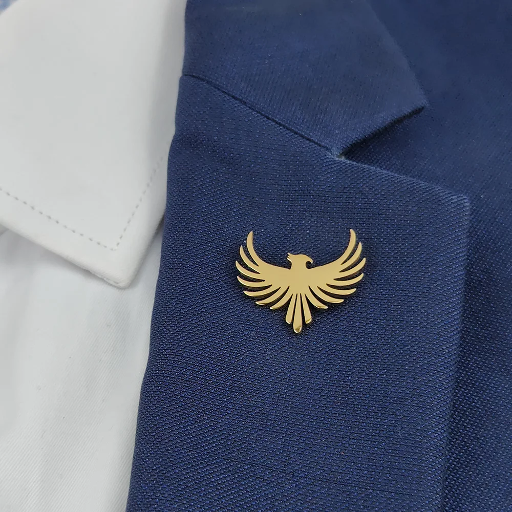 

Premium design charm phoenix brooch, stainless steel, gold plated, 18K fashion badge, washable suit badge without color loss
