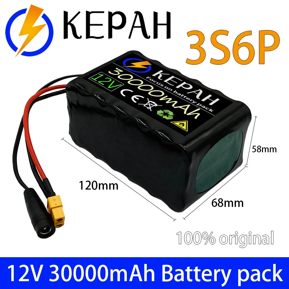 3s6p 12v30ah 40A BMS orline battery pack 18650 lithium ion high capacity battery XT60 dc5521 400W high power motorcycle lamp