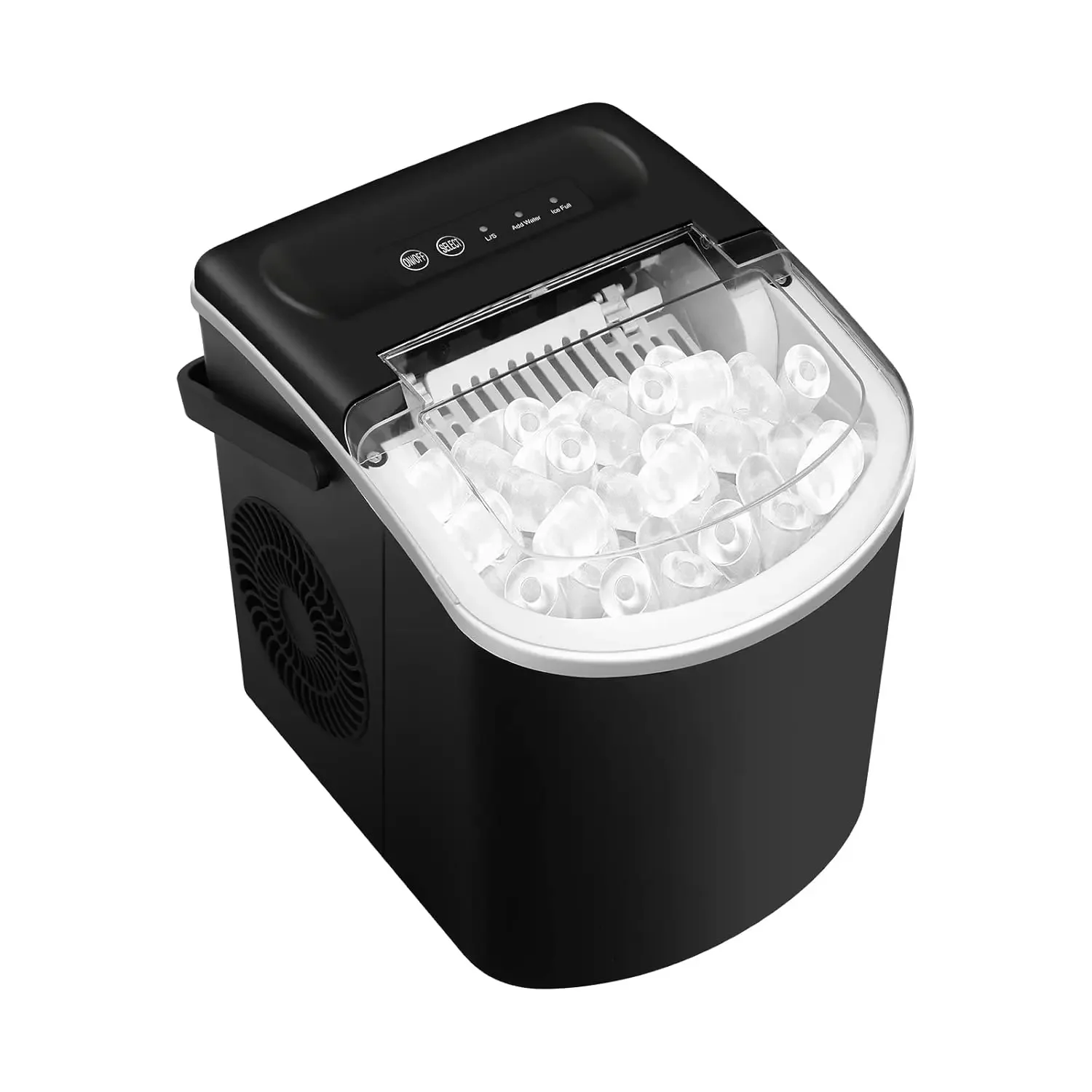 Self-Cleaning Countertop Ice Maker, Máquina de gelo com alça, 2 tamanhos de gelo, 9 cubos de gelo em 6 minutos com S, 26lbs, 24Hrs