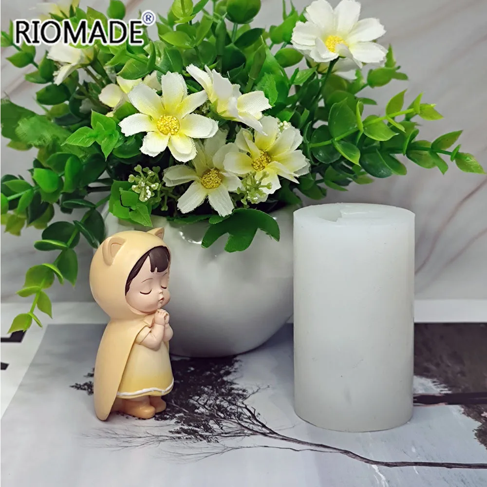 Cat Ear Hat Hands Praying Girl Model Baking Silicone Mold Car Mounted Aromatic Gypsum Ornaments Cute Little Girl Candle Mould