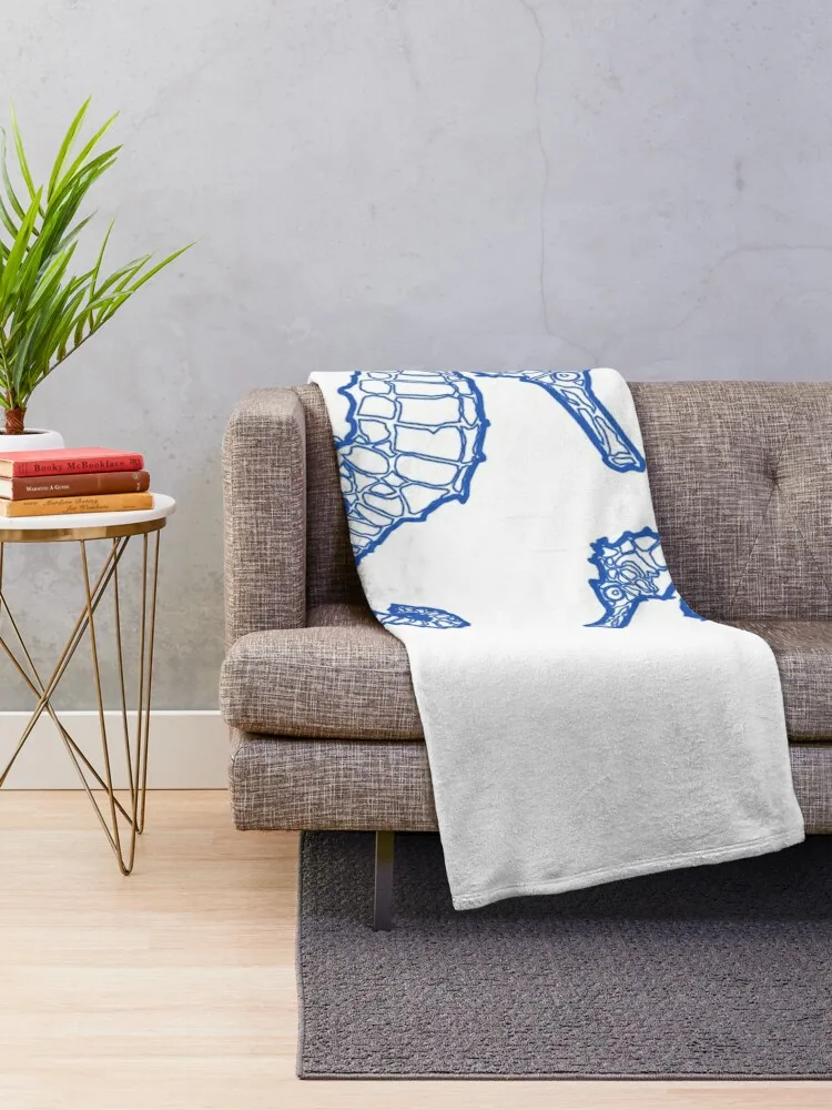 Seahorses in Blue Throw Blanket Quilt Heavy Retros Blankets