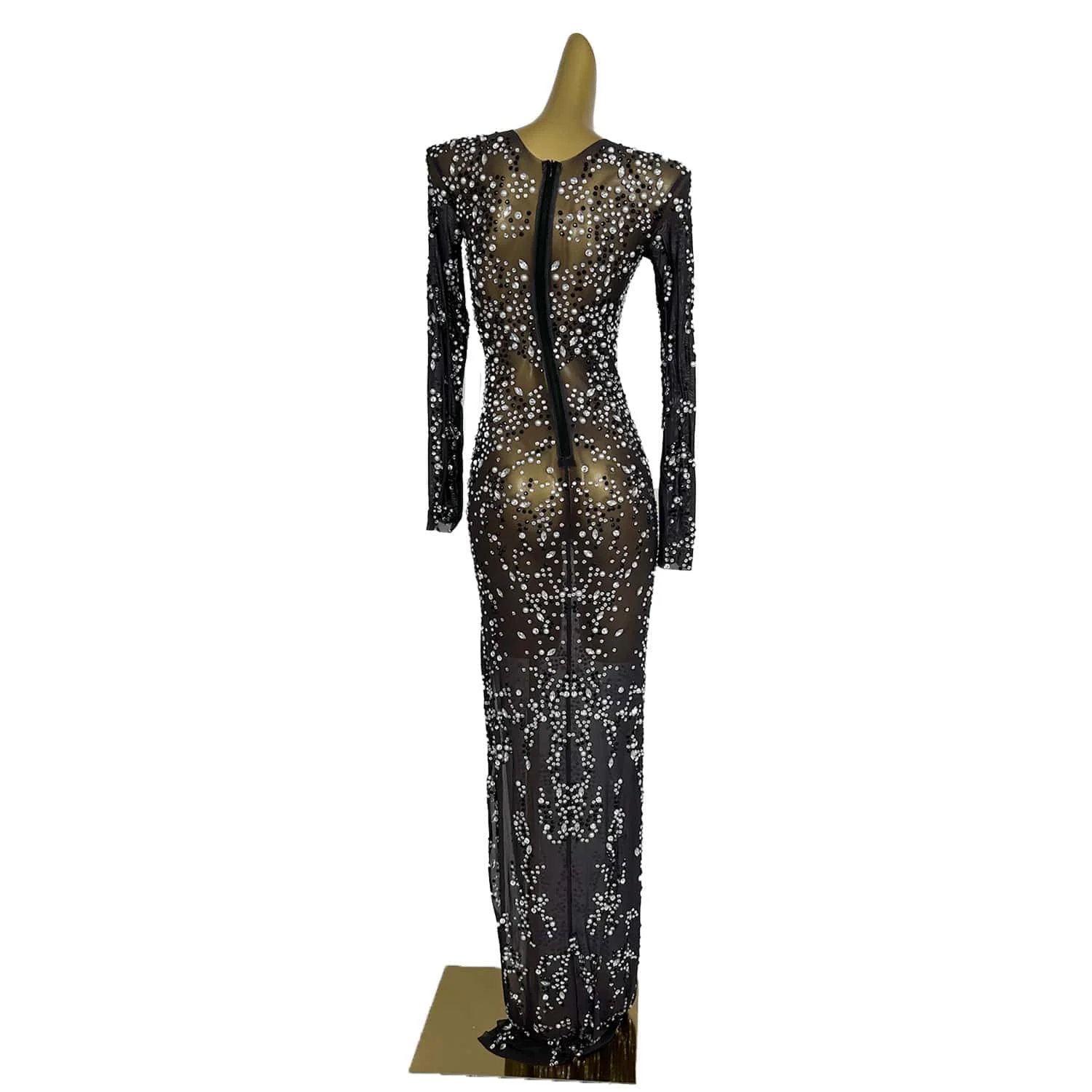 Sparkly Diamonds Abendkleid Frauen Geburtstag Feiern Langarm Kleid Kostüm Marke Designer Abend Langes Kleid Heshouwu