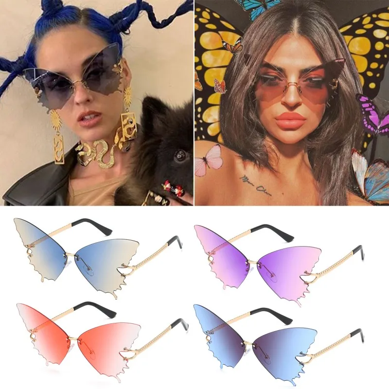 

Fashion Gradient Butterfly Sunglasses for Women UV Protection Vintage Metal Rimless Sun Glasses Retro Eyewear Party Decoration