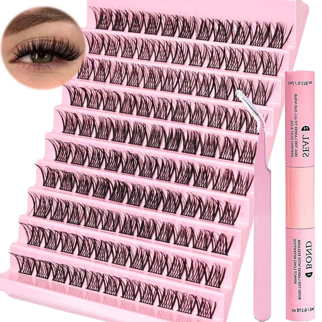 DIY Eyelash Set 110pcs Individual Lashes Cluster D Curl, 8-16mm Mix Lash Clusters with Lash Bond，Seal and Lash Applicator Tool