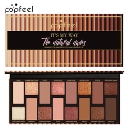 POPFEEL Makeup Nude Colors Eyeshadow Palette Natural Nude Matte Shimmer Glitter Pigment Eye Shadow Pallete 16 Colors