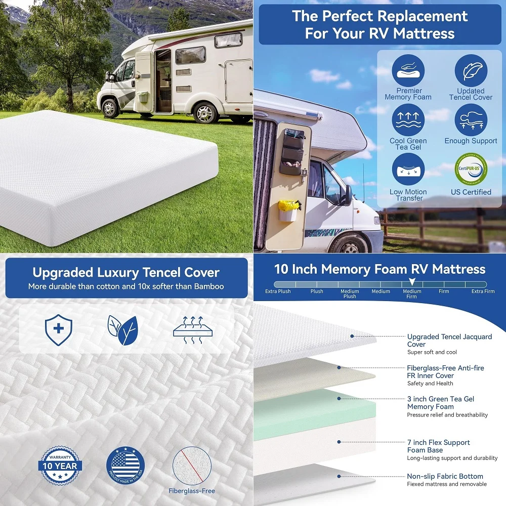 

King Mattress 10 Inch Memory Foam Mattresses with Tencel Cover, Premier Cooling Green Tea Gel Medium Firm Bed Mattress in Box f