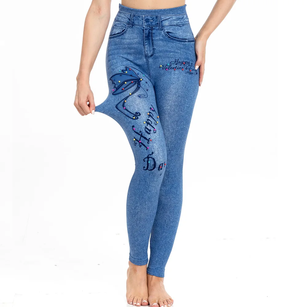 Imitate Jean Pants Women Butterfly Printed Leggings High Waist Gym Leggings Sexy Push Up Butt Fashion Casual Leggings