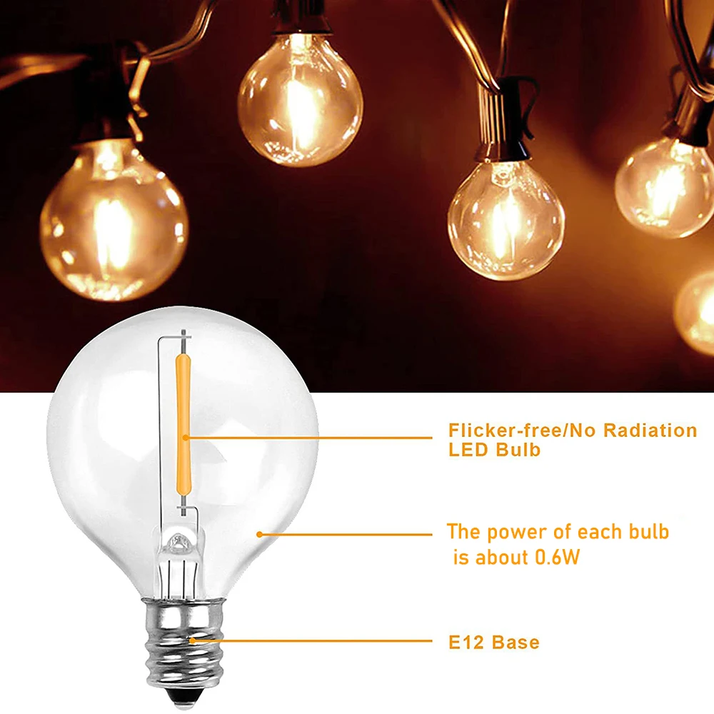 6/25 Pcs G40 LED String Light Bulb LED Lamps Tungsten LED Bulbs E12 Base Socket Holder Bulb For Home