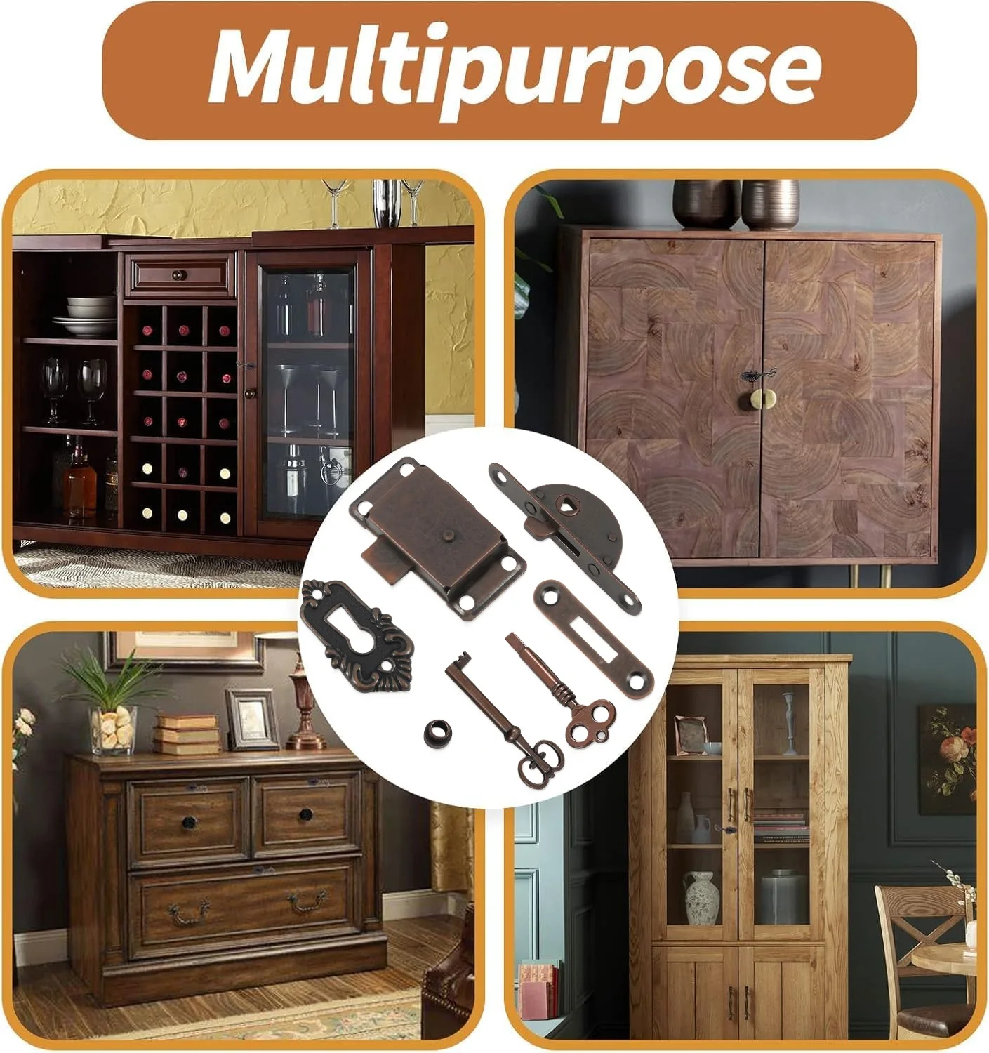 4Pcs Vintage Cabinet Lock With Keys For Jewelry Box