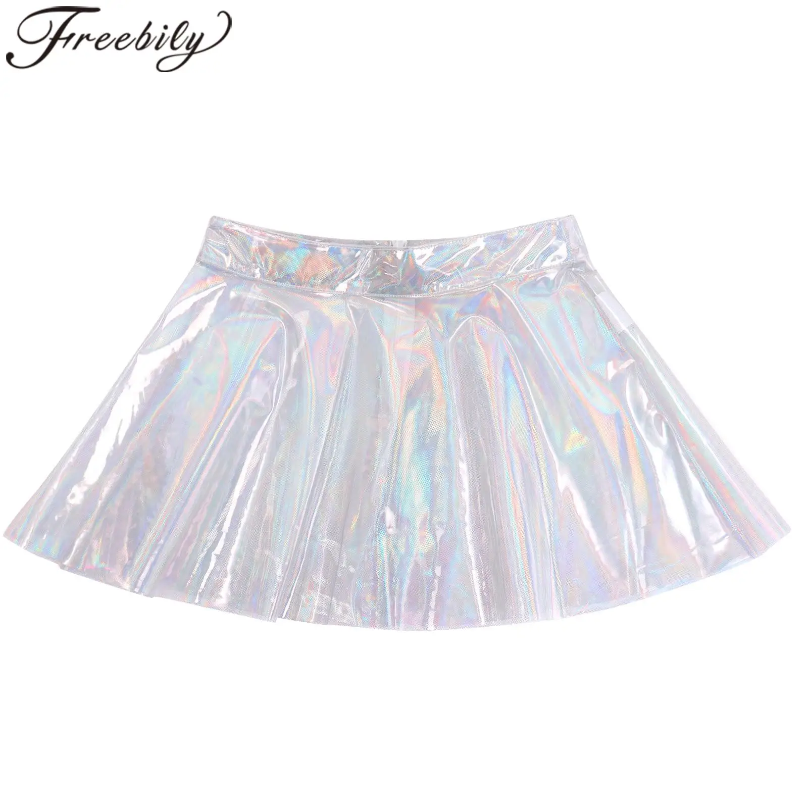 

Miniskirt Women's Skirts Glossy Shiny Zipper See-through Flared Mini Skirt for Club Rave Party Music Festival Clubwear Mujer