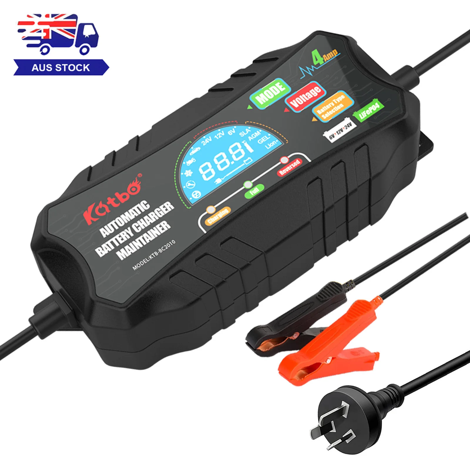 Ship From AU 6V 12V 24V Smart Car Battery Charger Fully Automatic Trickle Charger AU Plug  for Car Motorcycle Truck or Boat