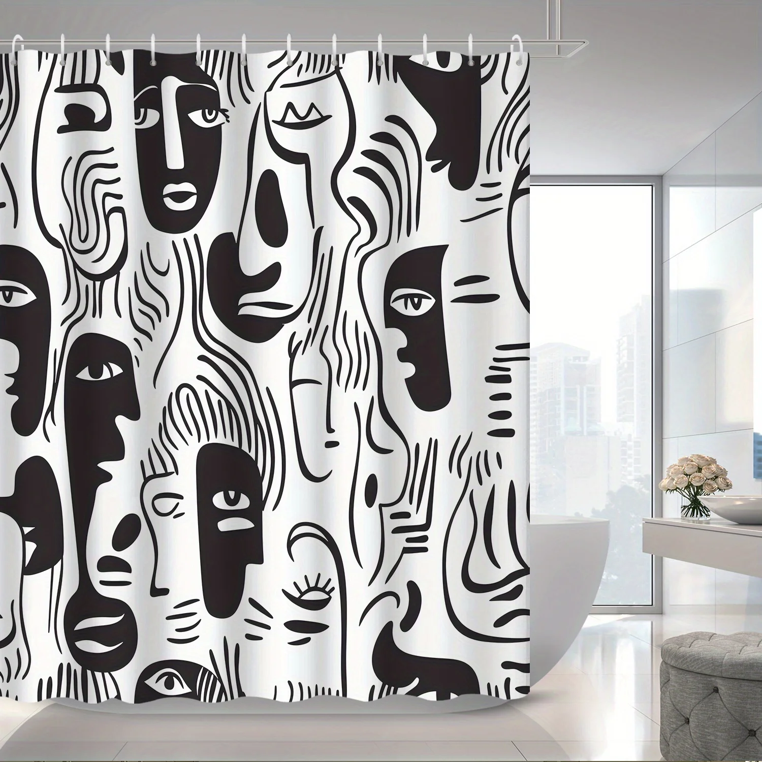 

1 шт. абстрактное творческое искусство, черная линия граффити, занавеска для душа, занавеска для перегородки, 12 крючков, занавеска для душа, занавеска для душа, ванная комната